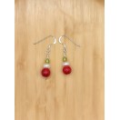Red Bamboo Coral, Freshwater Pearls & Peridot Earrings
